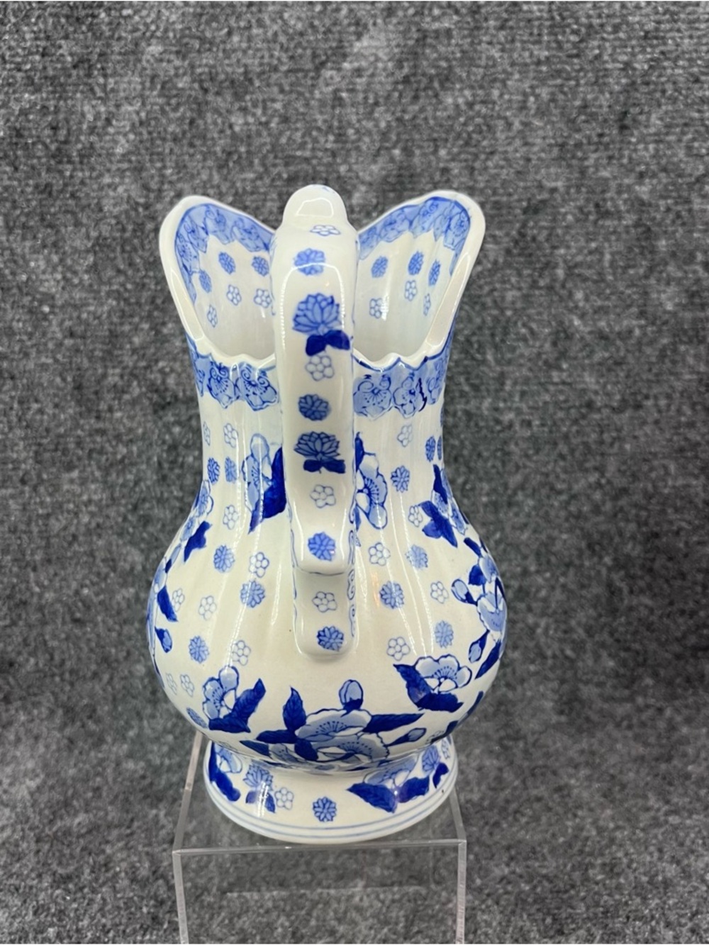 Vtg Andrea by Sadek Blue & White 8.5”Floral Porcelain Pitcher Vase - Picture 4 of 10